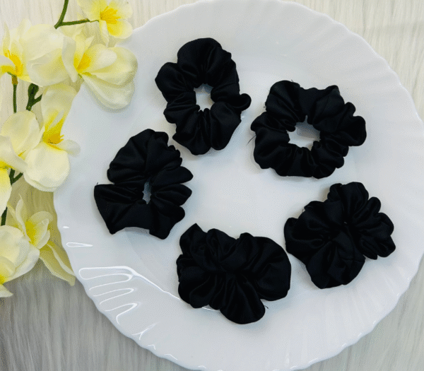 Medium Satin Black Scrunchies