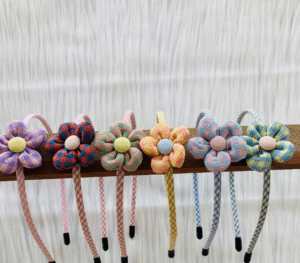 Kids Checked Flower Hair Band