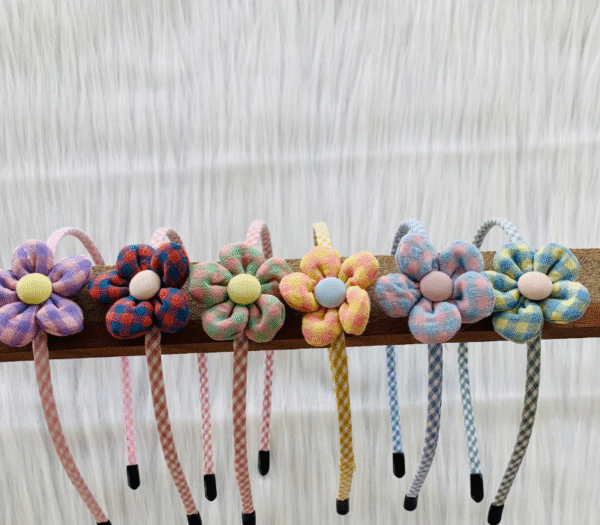 Kids Checked Flower Hair Band