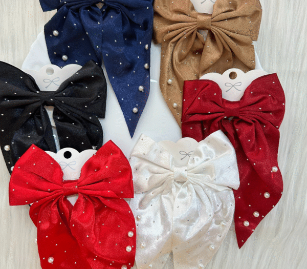 Big Size Mini Stone Pearl Bow Pin