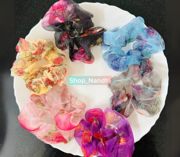 Medium Organza Floral Scrunchies