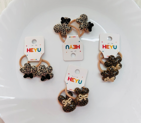 449 Leopard Bow Kids Hair Ties