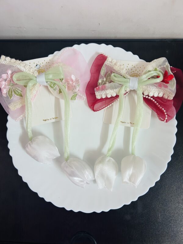 Premium Big Embroidery Tulip Bow Pin