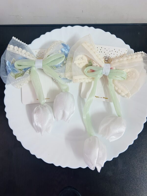 Premium Big Embroidery Tulip Bow Pin