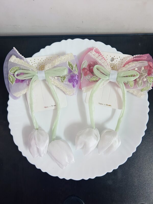 Premium Big Embroidery Tulip Bow Pin